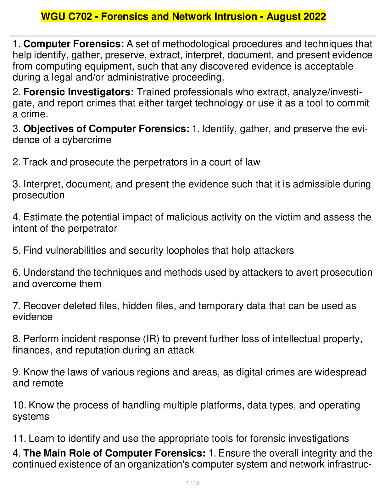 Preview image for WGU C702 - Forensics and Network Intrusion - August 2022